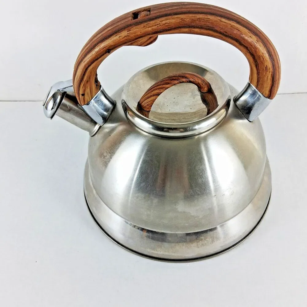 Balduzzi Italian Style Stainless Steel Whistling Tea Kettle Wood Grain Handle